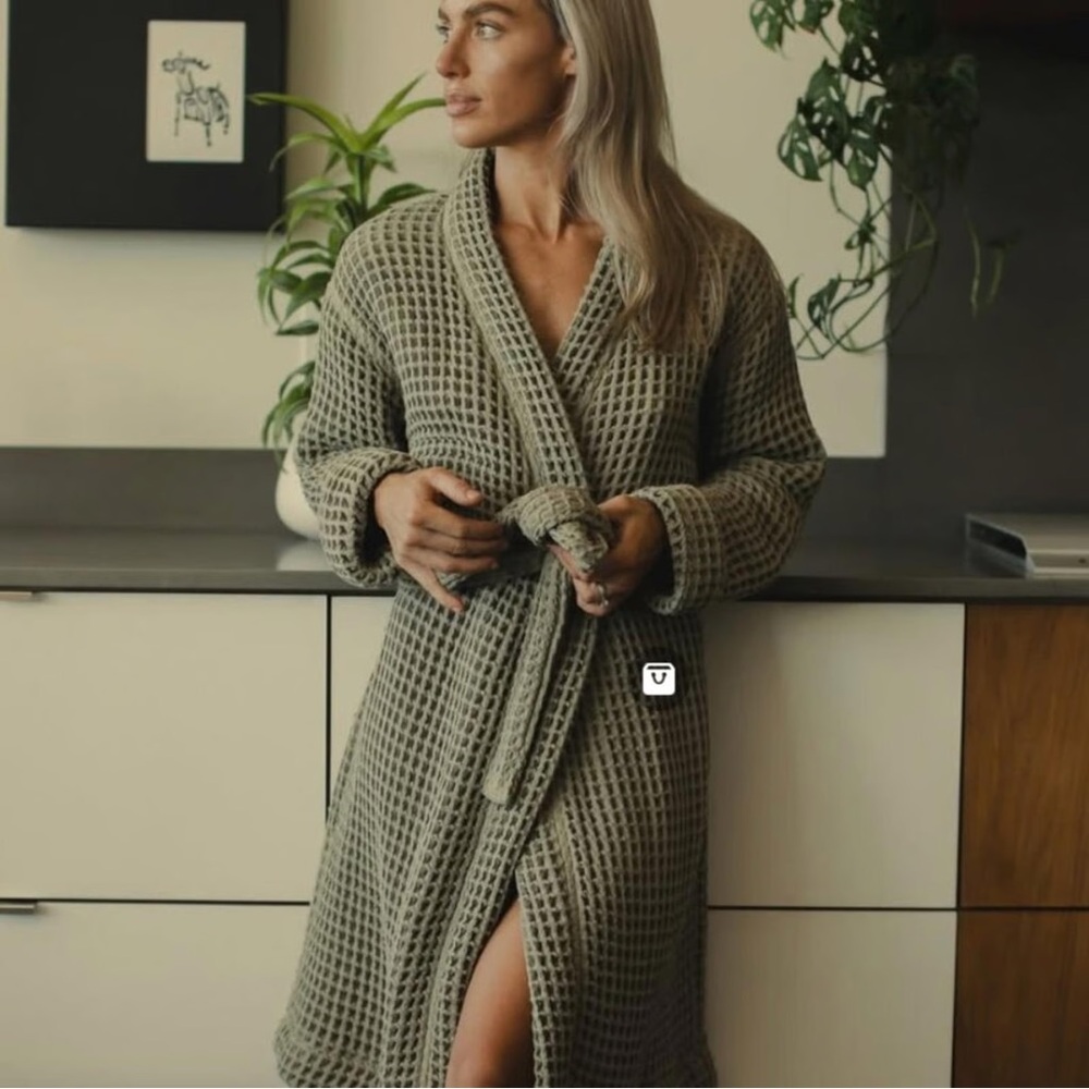 Waffle-Knit Robe in Olive Green - Women's Cozy Wrap Robe